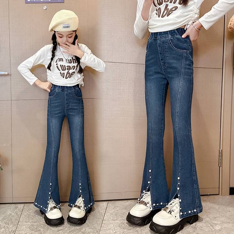 CS 04 Pearl Slit Flared Pants New Children's Miscellaneous European And American Jeans_viptrois.com