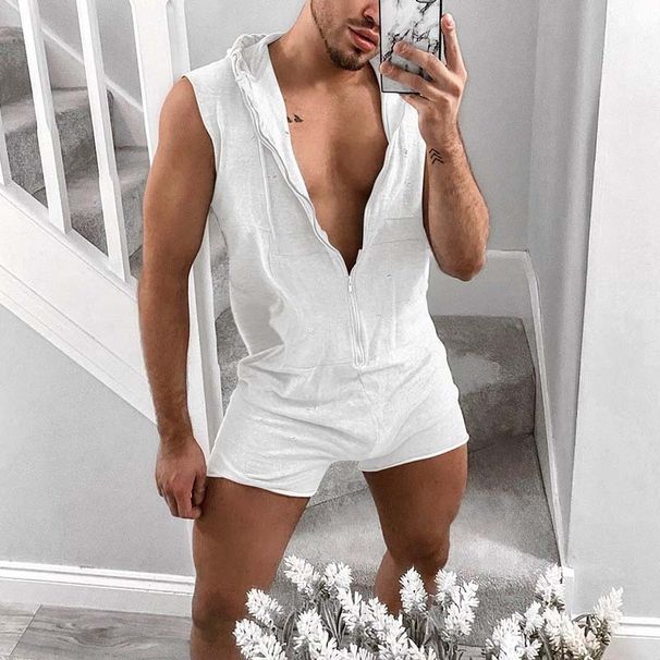 Men's Clothing Casual Summer Jumpsuit Men’s Hooded Jumpsuit Set – Lightweight Summer Sportswear In Black, White, Grey & Army Green (S-XXXL)_viptrois.com
