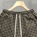 Men's Summer High-Waist Straight Leg Pants Trendy Casual Five-Point All Over Houndstooth Print Loose Fit Streetwear_viptrois.com
