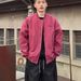 Men's Casual Baseball Jacket With Stand Collar - Stylish Loose Fit Cotton Blend Windproof Coat For Spring & Autumn (Red, Green, Black)_viptrois.com