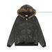 Guitar Print Cardigan With Fur Collar Men's Autumn American Street Style Loose Washed Raglan Long Sleeve Hoodie_viptrois.com