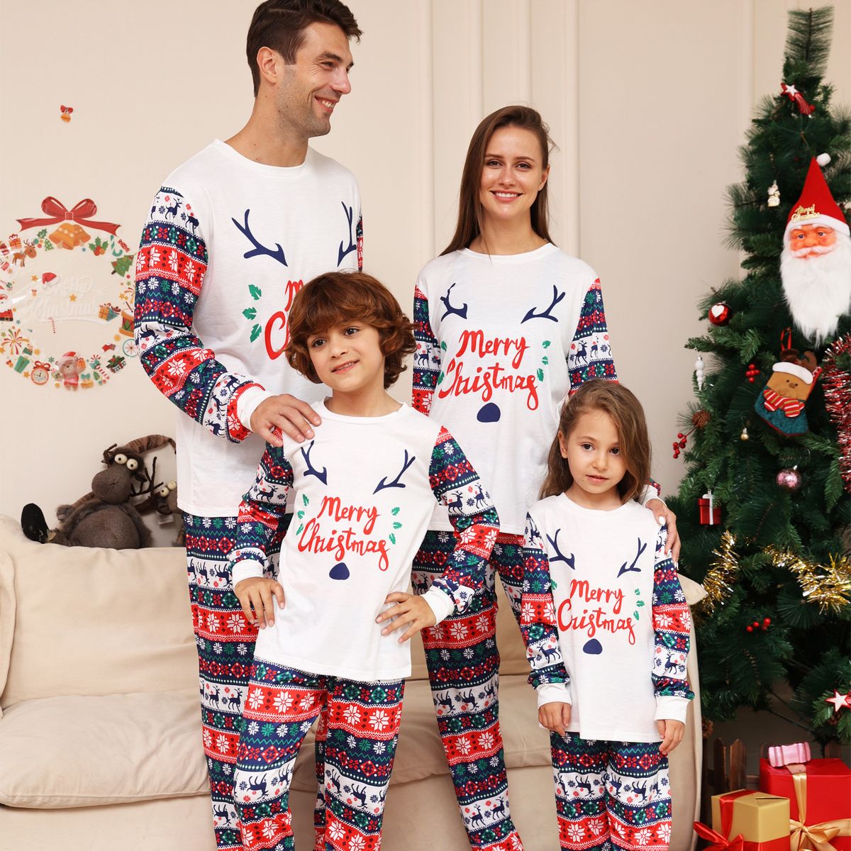 Christmas family set snowman flower fawn alphabet Christmas family set printed homewear sleep_viptrois.com