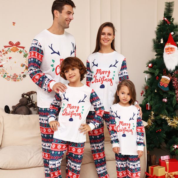 Christmas family set snowman flower fawn alphabet Christmas family set printed homewear sleep_viptrois.com