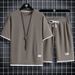 Waffle Sportswear Casual Suit For Men, Hong Kong-style Loose Fake Two-piece Short-sleeved Shirt And Shorts_viptrois.com