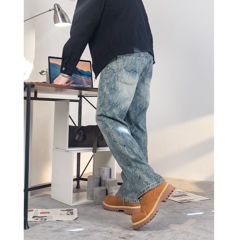 Men's Herringbone Denim Jeans – Relaxed Straight-Leg Casual Pants For Summer_viptrois.com