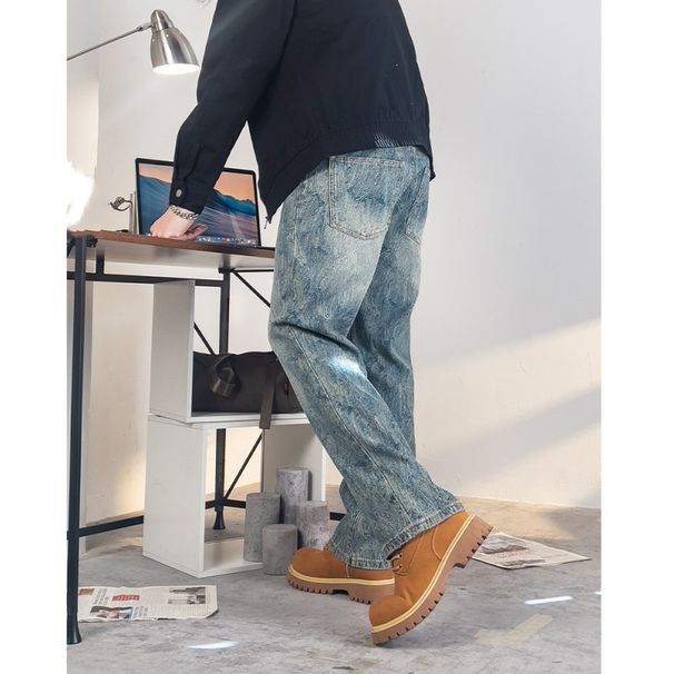 Men's Herringbone Denim Jeans – Relaxed Straight-Leg Casual Pants For Summer_viptrois.com