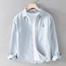 Men's Clothing Spring And Autumn Casual Pure Cotton Long Sleeved Shirt Versatile Bear Embroidery Trendy Loose Shirt_viptrois.com