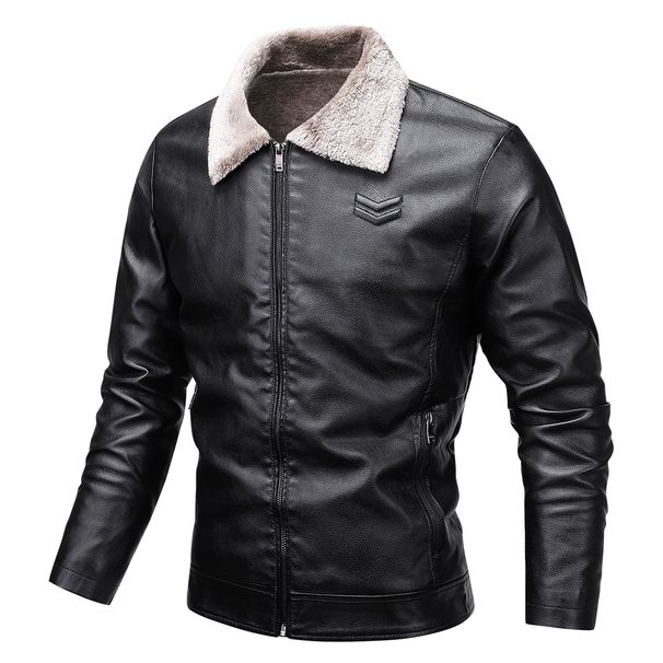 hottest autumn and winter fur integrated velvet thickened leather jacket men's motorcycle leather jacket men's leather jacket_viptrois.com