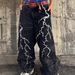 Niche Lightning Embroidered Wide Leg Jeans For Men, Spring/Autumn Style, American Street Style, Loose Fit, Casual Design, Washed Long Pants_viptrois.com