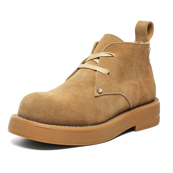 Men's Leather Rhubarb Boots Retro Martin Boots Breathable Thick-soled Heightening Tooling Short Boots_viptrois.com