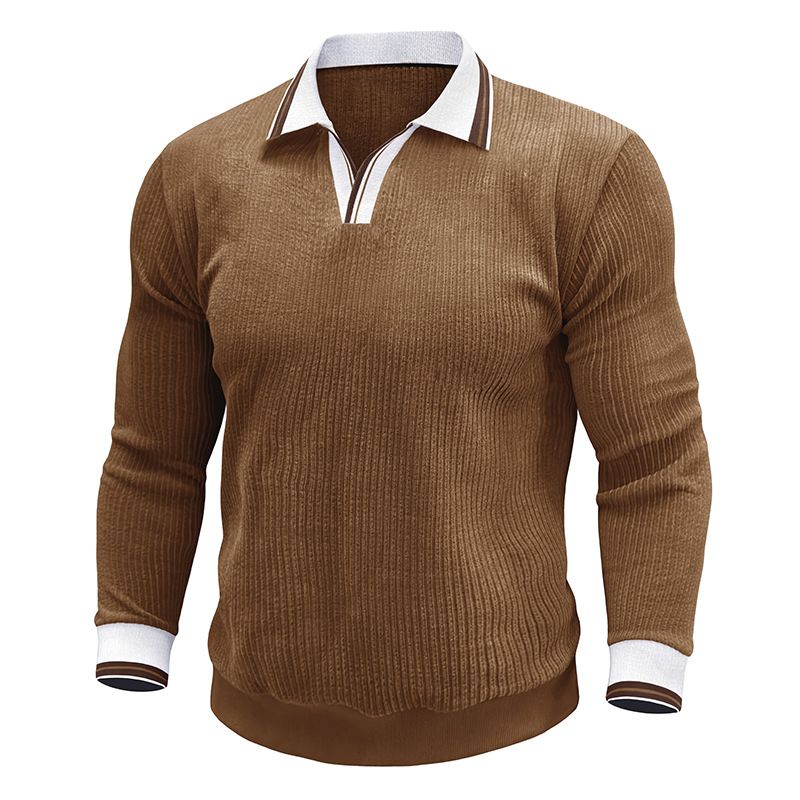Men's Clothing Corduroy Long Sleeve Sweater – Vintage-Inspired Thick Knit Pullover, Oversized Retro Collar Shirt, Winter Casual Streetwear_viptrois.com