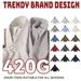 Men's Clothing Vintage American Style Heavyweight 420G Zip-Up Hoodie & Sweatpants Set - Unisex Oversized Fleece Pullover With Double Zipper_viptrois.com