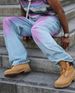 Men's Clothing Spring American Hip-hop Retro Blue Washed Distressed High Street Washed Flared Cargo Jeans_viptrois.com