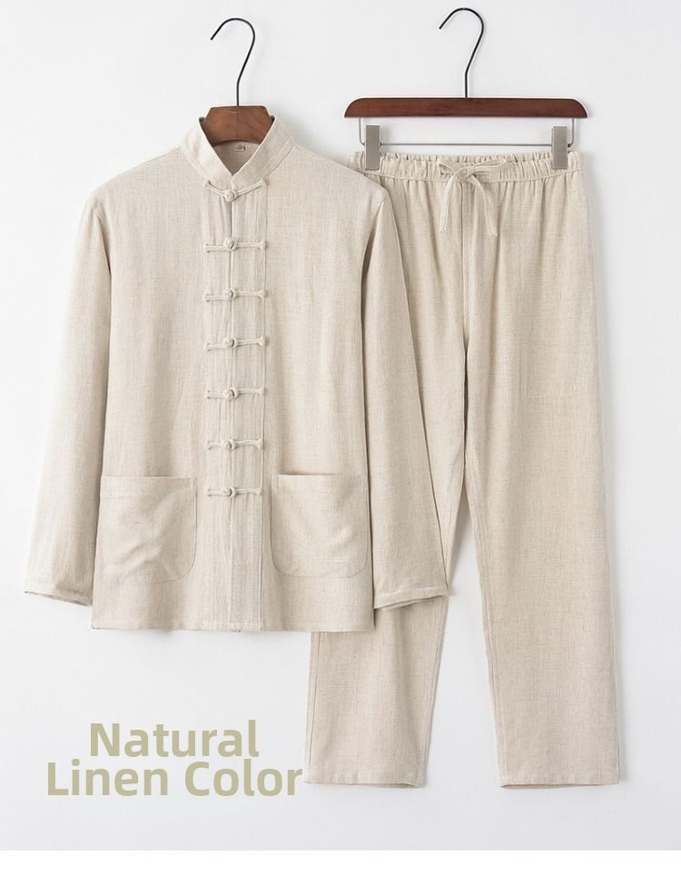 Men's Cotton Linen Tang Suit Long Sleeved Style Retro Hanfu Loose Fit Tai Chi Top Zen Trendy Clothing_viptrois.com