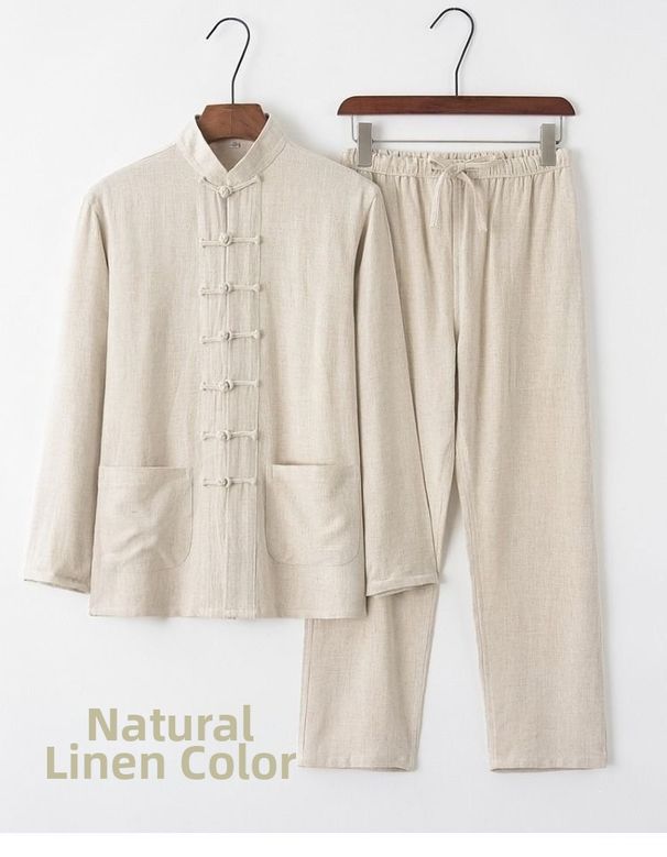 Men's Cotton Linen Tang Suit Long Sleeved Style Retro Hanfu Loose Fit Tai Chi Top Zen Trendy Clothing_viptrois.com