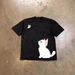 Heavyweight Pure Cotton T-Shirt For Men And Women Short Sleeved Couple Top With Butterfly And Cat Print Oversized Fit 250g_viptrois.com