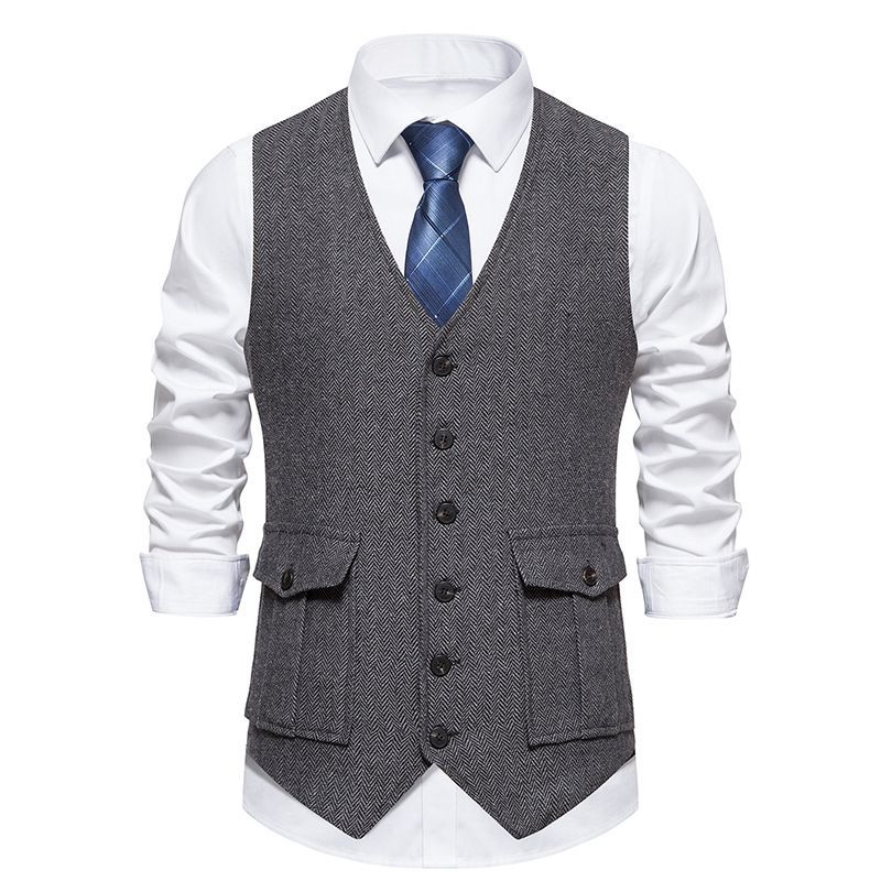 Star Same Retro Single-breasted Three-dimensional Pocket Men's Suit Vest Casual Business_viptrois.com