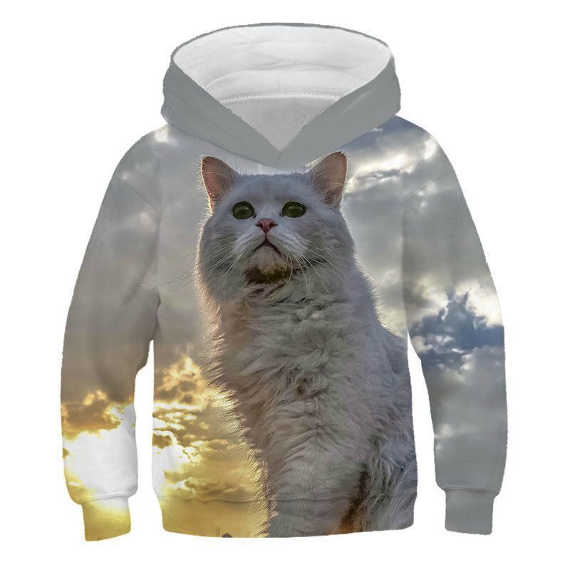 2024 New Printed Cat Animal Pattern Pullover Unisex Loose 3D Hoodie Children's Clothing_viptrois.com