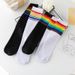 Fashion Socks For Children White Colorful Rainbow Striped Mid Tube Cotton Socks Hip Hop Style Matching Socks Student Performance Socks_viptrois.com