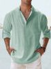 2025 New Men's Linen Long-sleeved Shirt, Loose Fit, Pure Color, Versatile Top_viptrois.com