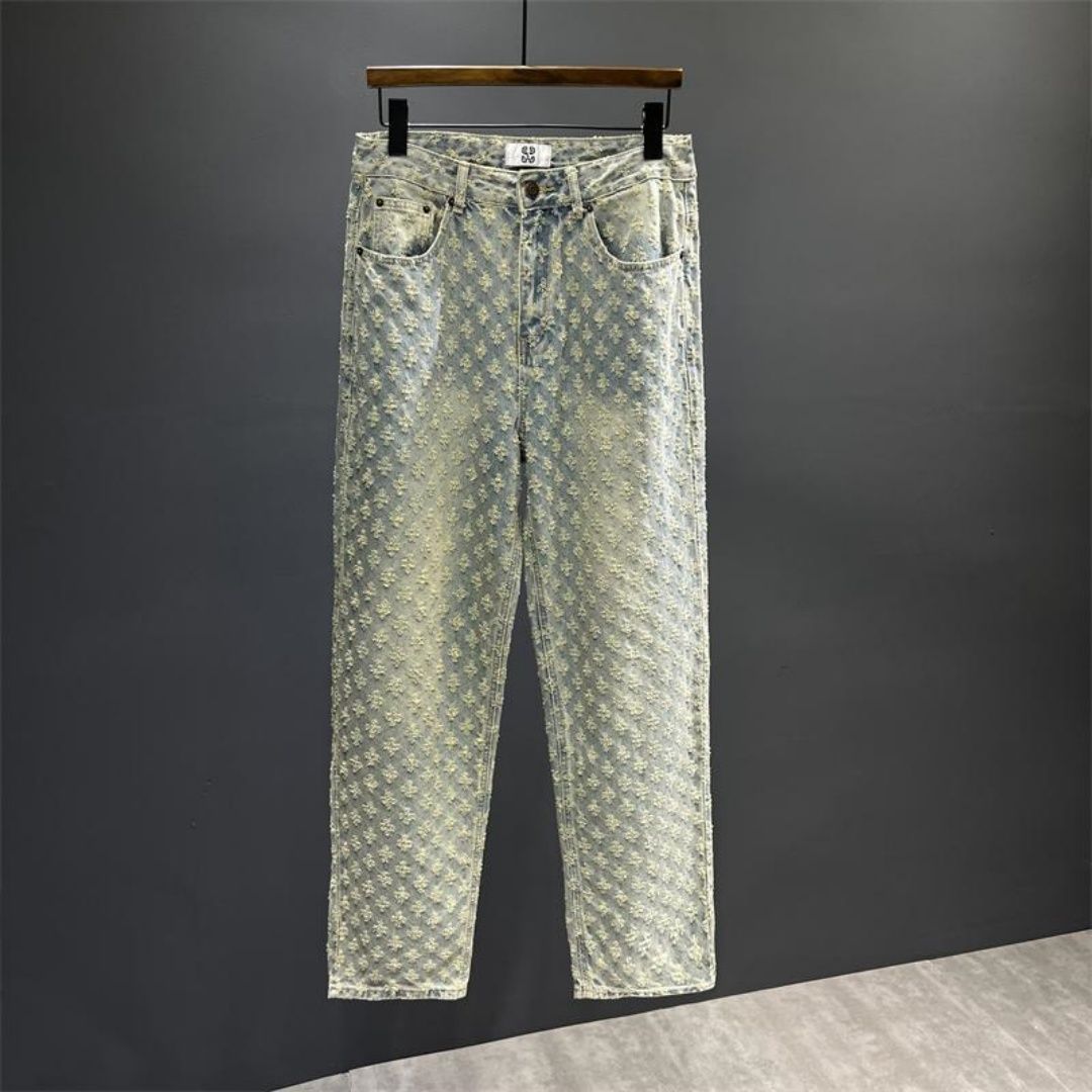 Men's High Street Pants Ins Trendy Brand Jacquard Full Print Loose Wide Leg Pants_viptrois.com