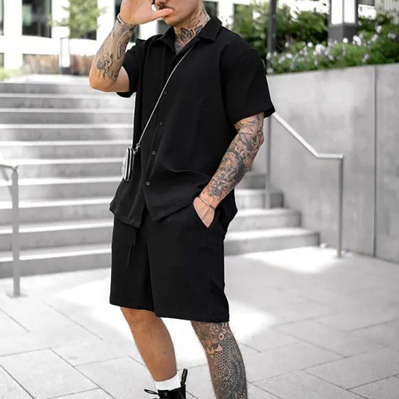 Men's Clothing Sports Suit Casual Loose Shirt Short Sleeved Shorts Summer Fashion Casual Two Piece Suit_viptrois.com