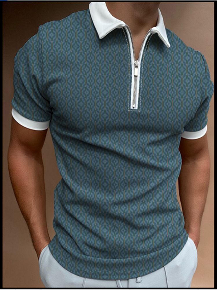 Men's Clothing Spring/Summe New Polo Shirt Zipper Print Men's Polo Shirt_viptrois.com