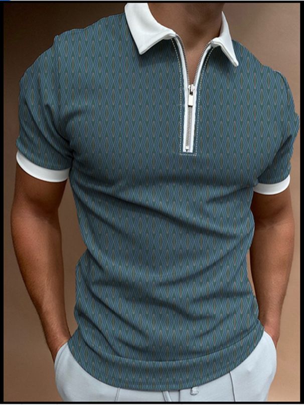 Men's Clothing Spring/Summe New Polo Shirt Zipper Print Men's Polo Shirt_viptrois.com