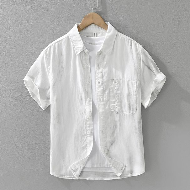 Trendy Linen Short Sleeved Shirt For Men, Fashionable And Versatile, Artistic And Casual Loose Top_viptrois.com