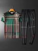 Light Luxury High-end Men's Trendy Plaid Printed Casual Sports Set, Summer Short Sleeved Long Pants Two-piece Set_viptrois.com