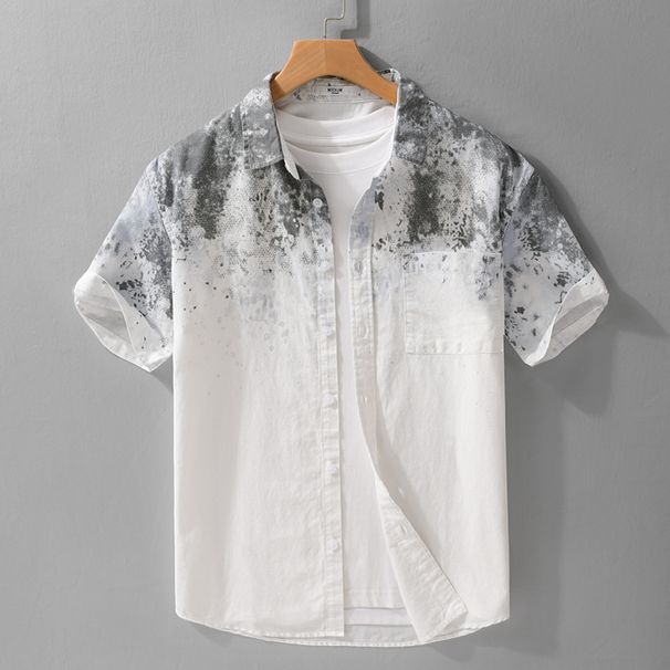 Summer Men's Short Sleeved Shirt Made Of Pure Cotton, Comfortable, Breathable, Contrasting Color, Trendy Casual Shirt_viptrois.com