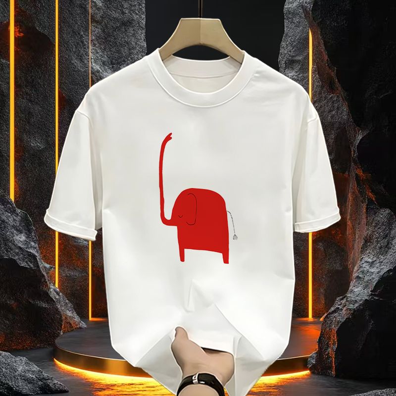 Personalized Creative Crew Neck Loose T-shirt New Heavy Cotton Casual Fashion Men's Wear 2025 Summer Short Sleeves_viptrois.com