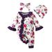 Mother & Kids Baby flower trumpet sleeve long leg romper newborn hat headscarf lace jumpsuit casual baby romper_viptrois.com
