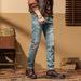 Men's motorcycle pants patchwork stretch jeans_viptrois.com