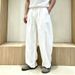 Men's Cotton Linen Straight Wide Leg Pants All Season Casual Retro Breathable Long Trousers plus Size_viptrois.com