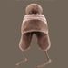 Women's Hats Winter Plush Thickened Wool Ball Knitted Plush Lei Feng Hat Women's Ear Protection Hat Striped Retro Big Head Circumference Cycling Hat_viptrois.com