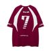 National tide retro racing suit contrast color letter number print short sleeve T shirt men and women summer street loose short sleeve shirt_viptrois.com