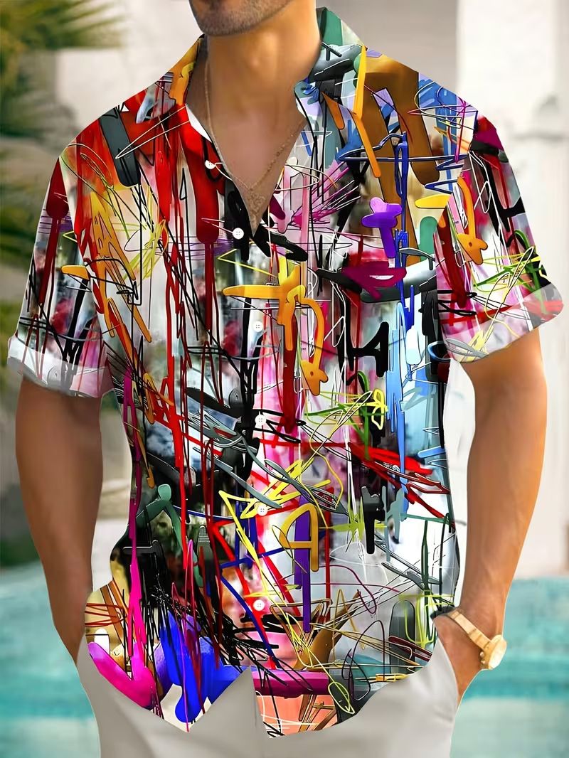 Men's Clothing Tropical Print Short Sleeve Shirt - Breathable Hawaiian Style Shirt With Relaxed Fit & Digital Art_viptrois.com