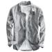 Men's Soft Long Sleeved Shirt Striped Casual Loose Artistic Style Dark Blue Autumn Outerwear_viptrois.com