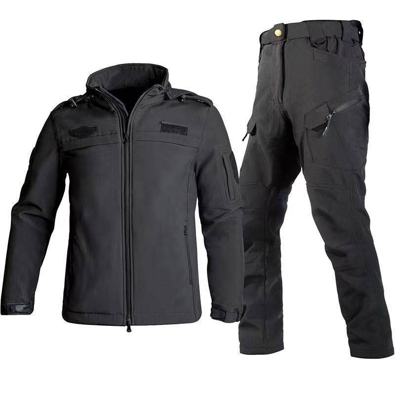 Men's Clothing Plus Velvet Special Duty Training Suit Wear Resistant Warm Security Suit Complete Set_viptrois.com