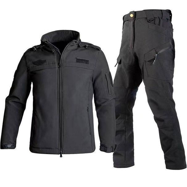 Men's Clothing Plus Velvet Special Duty Training Suit Wear Resistant Warm Security Suit Complete Set_viptrois.com