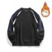 Men's Color Block Heavyweight Crewneck Sweatshirt, 340GSM Raglan Sleeve Pullover Hoodie (Black, Grey White, Fleece-Lined Options)_viptrois.com