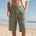 2026 European And Asian Linen Drawstring Straight-leg Solid-color Casual Beach Outdoor Leisure Sports Men's Seven-inch Short Pants_viptrois.com