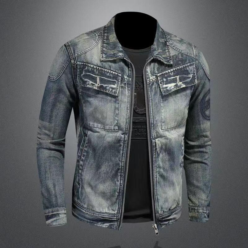 Men's Clothing Denim Jacket Retro Color Embroidery Light Luxury Design Jacket Tops_viptrois.com