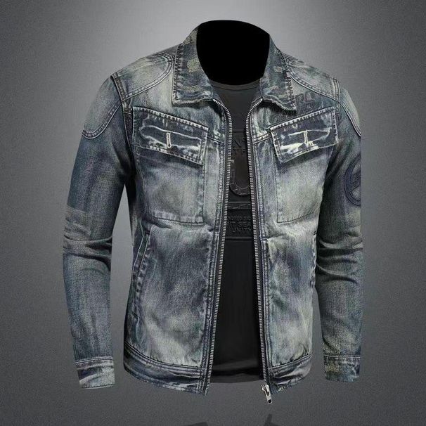 Men's Clothing Denim Jacket Retro Color Embroidery Light Luxury Design Jacket Tops_viptrois.com