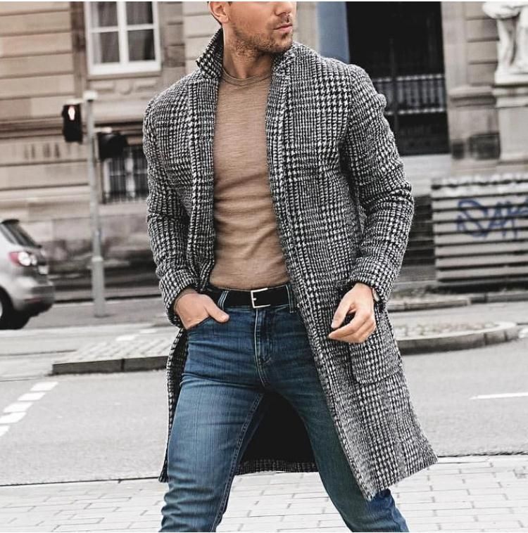 Men's Mid-Length Houndstooth Jacket Men's Jacket_viptrois.com