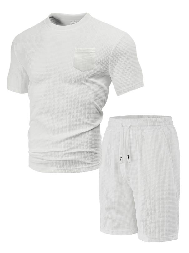 Monochrome Man- 25 Years Men's Fashion New European And American Summer Sports Casual Loose Thin Waffle Short Sleeve_viptrois.com