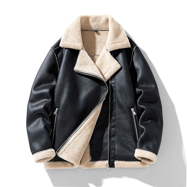 Men's Clothing Autumn And Winter Motorcycle Clothing Men's Trendy Brand Loose Plus Velvet Jacket High Street Trend Casual Cool Lapel Jacket_viptrois.com