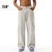 EF JEANS | 2024 New Vintage Simple Large Pocket Color Semi-elastic Waist Overalls Light Grey Jeans_viptrois.com