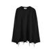 Streetwear Distressed Hem Long Sleeve T-Shirt For Men - Oversized Hip-Hop Style Solid Color Layering Tee With Raw Edge Detail_viptrois.com